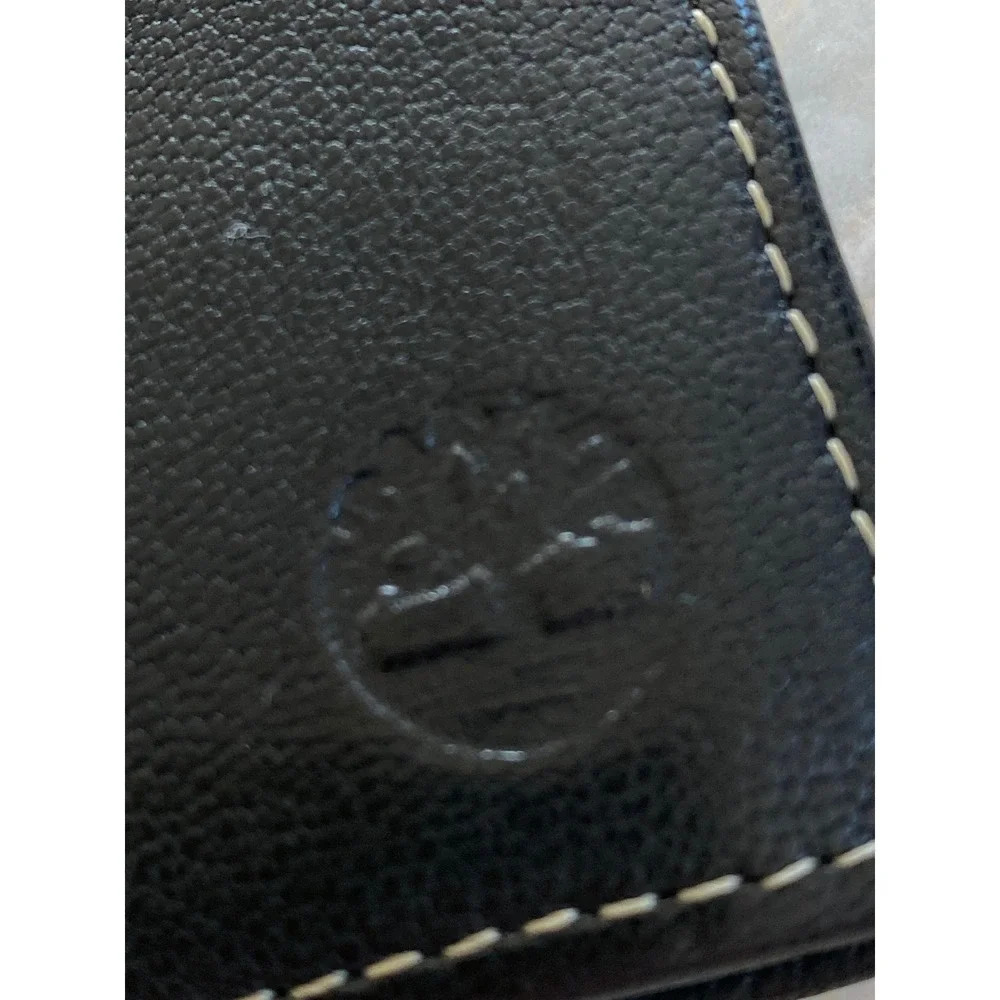 Timberland Mens Black Leather Bifold Wallet Contrast Stitch Embossed Tree Logo
